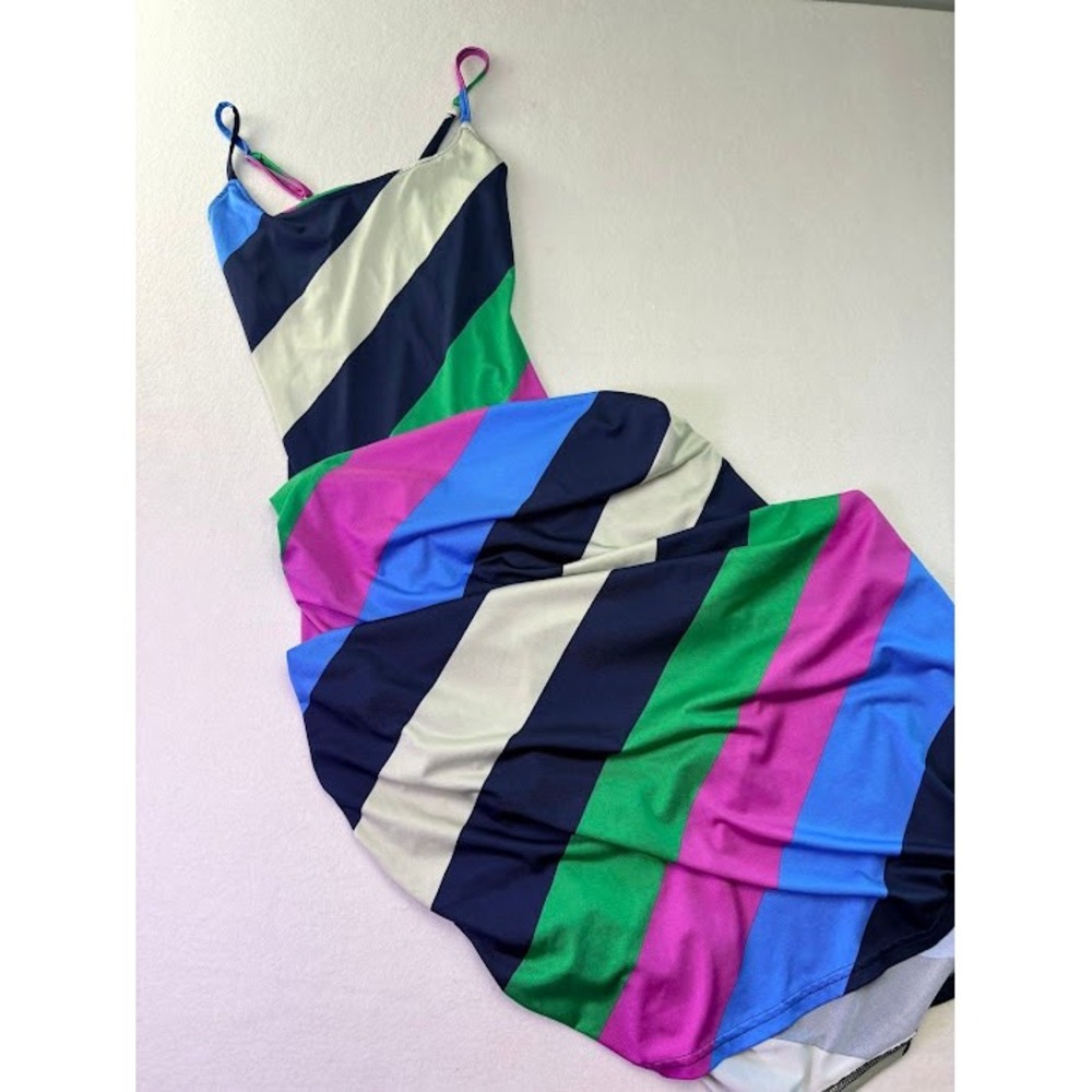 Pink Heart Maxi Dress Womens S Multicolor Striped Adjustable Straps Y2K